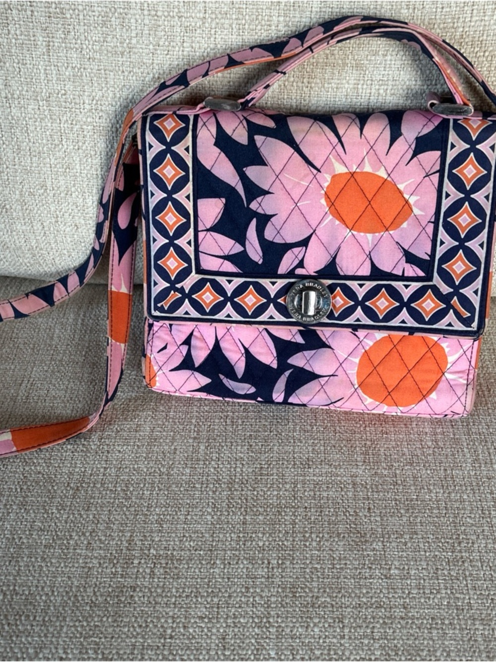 Vera Bradley Floral Quilted Crossbody Bag in Pink and Orange